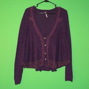 Free People Womens M Purple Button Sweater